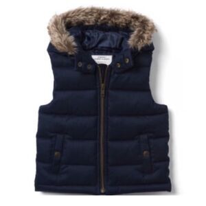 Janie and Jack Baby Navy Blue Faux Fur Hooded Puffer Vest 18-24 Months